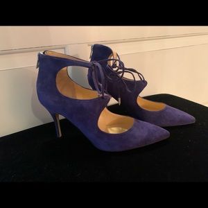 Blue suede Ivanka Trump Stilettos; Size 8.5, 3” heel